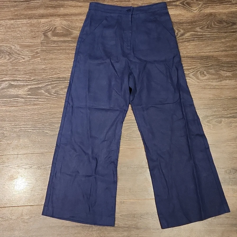 ❤️ REFORMATION HIGH RISE WIDE LEG CROPPPED CULOTTE LINEN PANTS, BLUE, 2 (26)